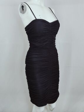 VTG Y2K Cocoa Black Mesh Ruched Bodycon Midi Dress, Sz L